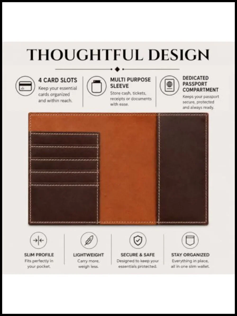 Genuine Leather Passport Holder Top Grain Travel Wallet Bifold Card Slots